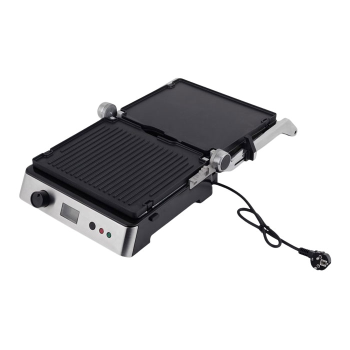 Aan welke voedselveilige materiaalnormen moeten de componenten van een elektrische contactgrill voldoen?